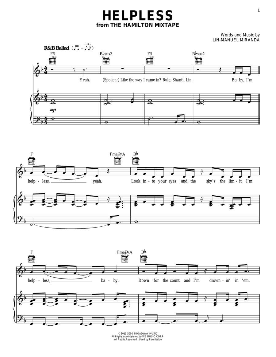 Helpless Piano, Vocal, Guitar scores gallery preview page 1