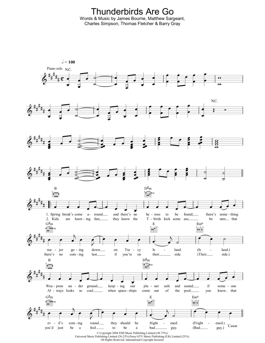 Thunderbirds Are Go Thunderbirds Are Go Piano scores gallery preview page 1