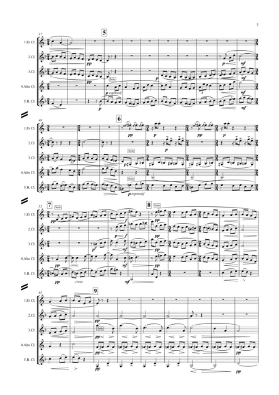 Ravel: Three Movements from Ma Mère L’Oye (Mother Goose) - clarinet quintet Clarinet Quintet scores gallery preview page 3