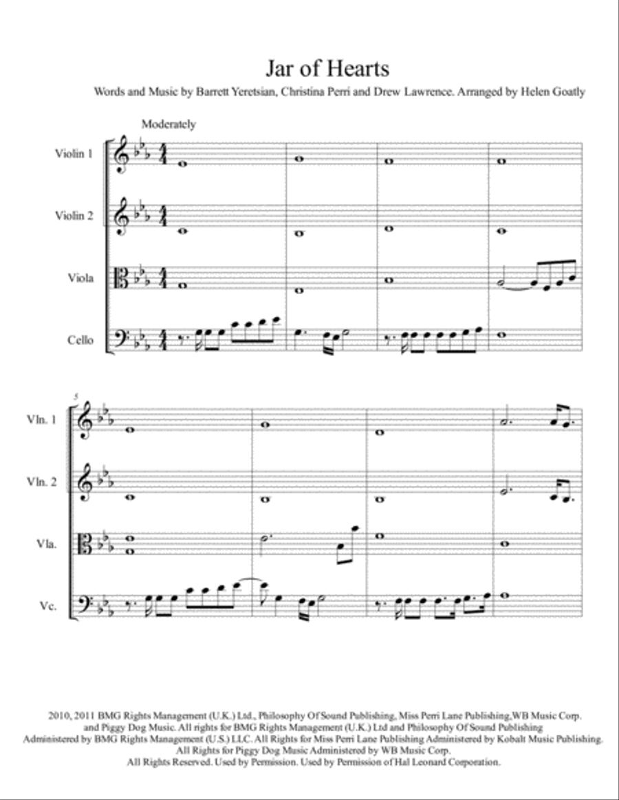 Jar Of Hearts String Quartet scores gallery preview page 1