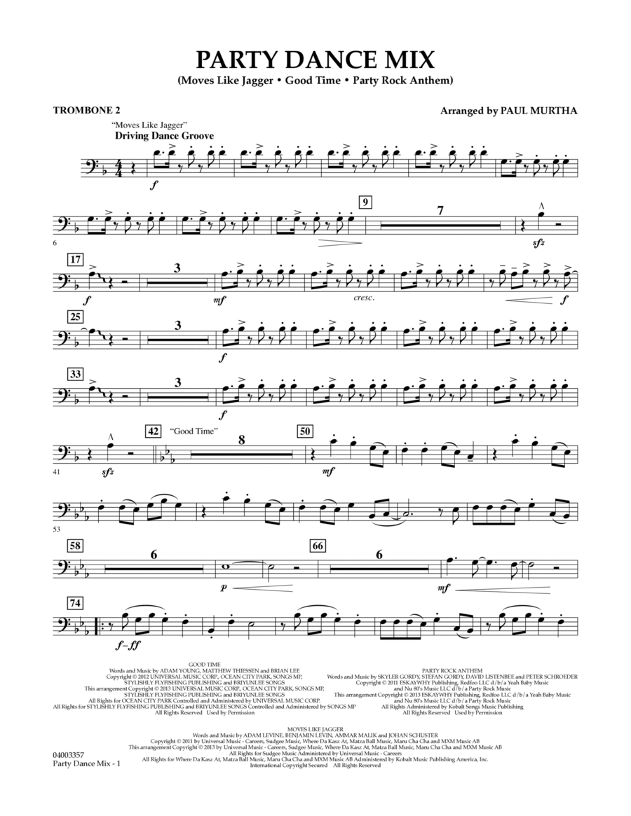 Party Dance Mix - Trombone 2 Concert Band scores gallery preview page 1