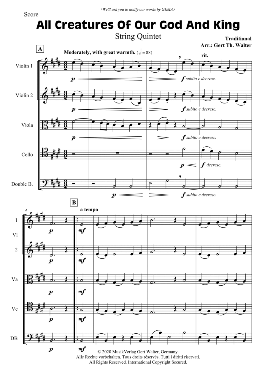 All Creatures Of Our God And King String Orchestra scores gallery preview page 1