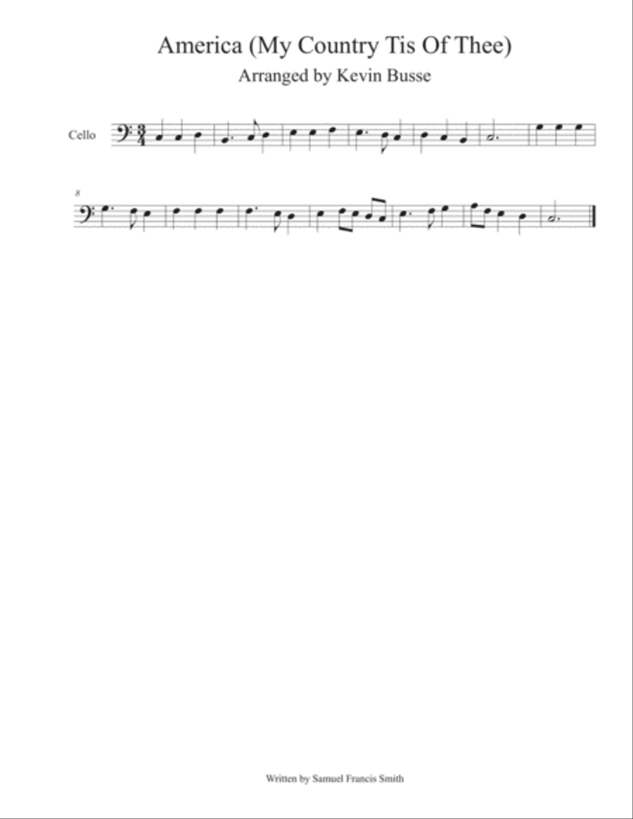 America (My Country Tis Of Thee) - Cello Cello Solo scores gallery preview page 1