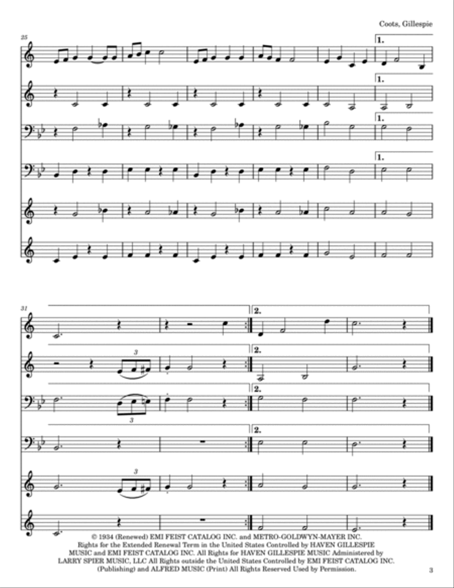 Santa Claus Is Comin' To Town Brass Ensemble scores gallery preview page 3