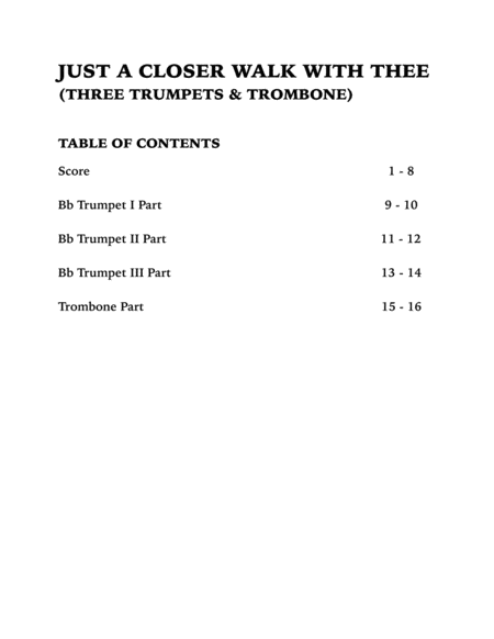 Just a Closer Walk with Thee (Brass Quartet): Three Trumpets and Trombone image number null