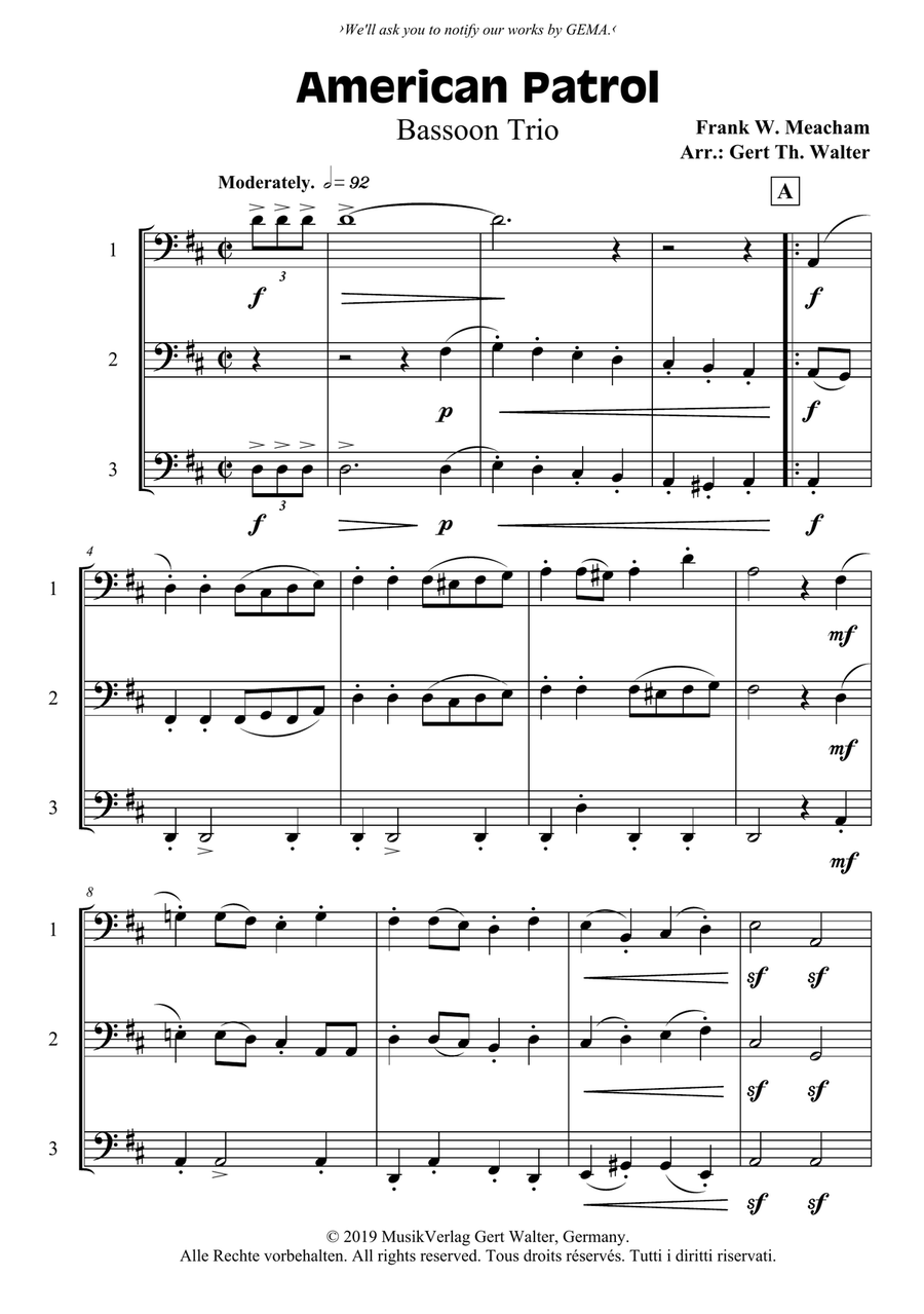 American Patrol Woodwind Trio scores gallery preview page 1