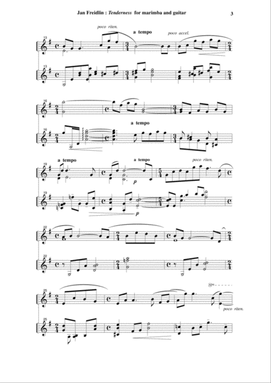 Jan Freidlin: Tenderness for marimba (or vibraphone) and guitar Small Ensemble scores gallery preview page 3