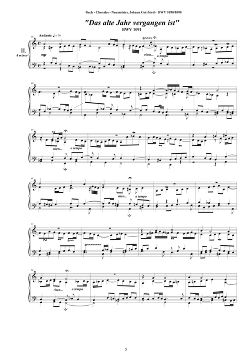 Bach - 9 Chorales Neumeister BWV 1090 - 1098 for Harpsichord or Piano image number null