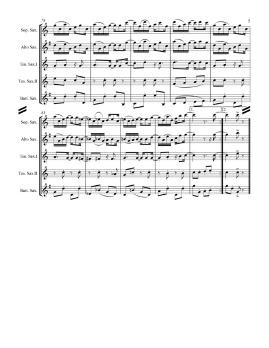 Joplin - “Elite Syncopations” (for Saxophone Quintet SATTB) Saxophone Quintet scores gallery preview page 6