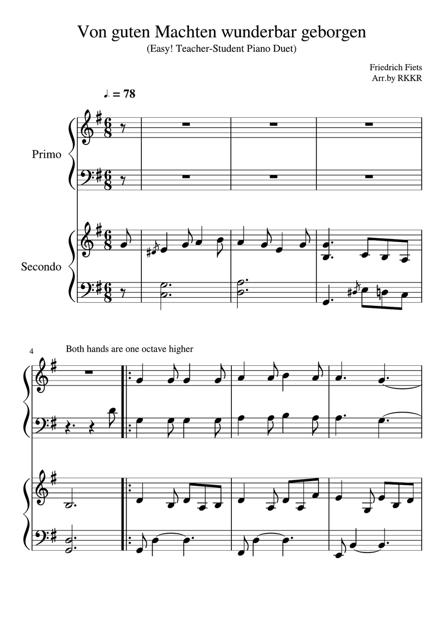 Von guten Machten wunderbar geborgen (Easy! Student-Teacher Piano Duet) Piano Method scores gallery preview page 1