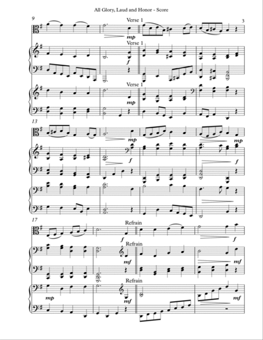All Glory, Laud and Honor Trio for Viola, Harp and Piano Pedal Harp scores gallery preview page 3