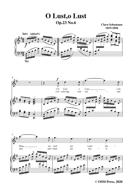Clara-O Lust,o Lust,Op.23 No.6,in G Major,for Voice and Piano image number null