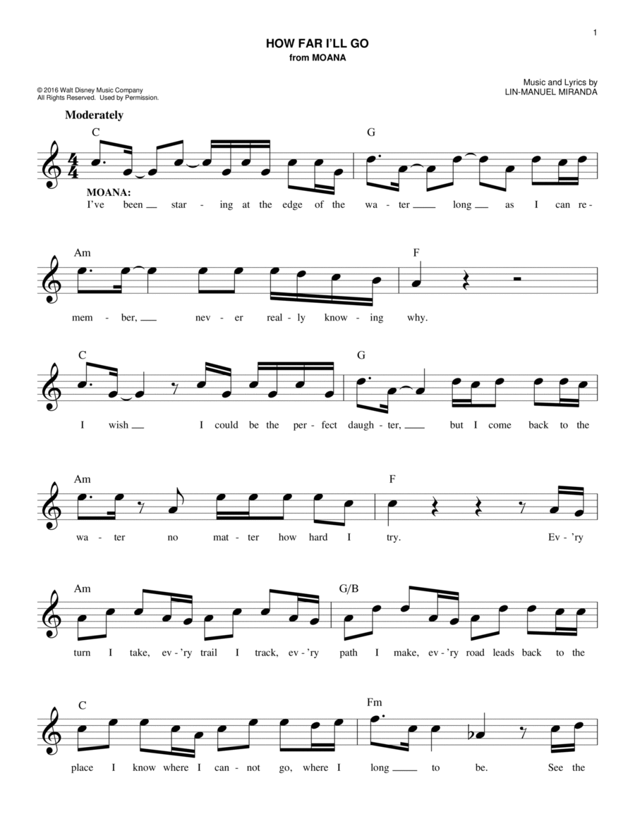 How Far I'll Go (from Moana) Piano scores gallery preview page 1