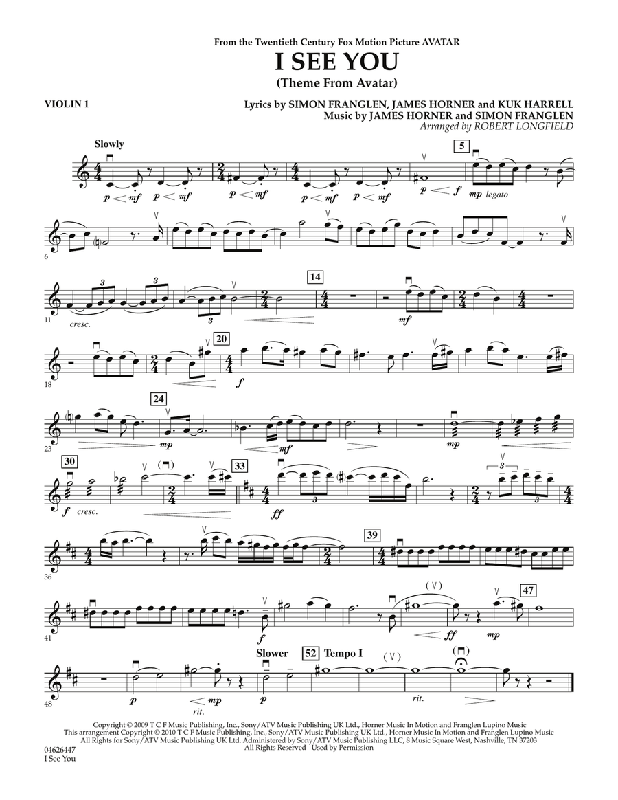 I See You (Theme from Avatar) - Violin 1 Orchestra scores gallery preview page 1