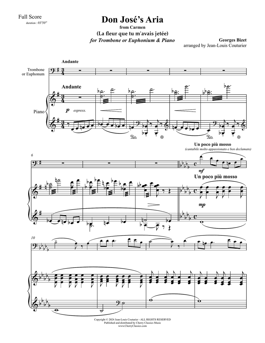 Don José's Aria from the opera Carmen for Trombone and Piano Piano scores gallery preview page 2