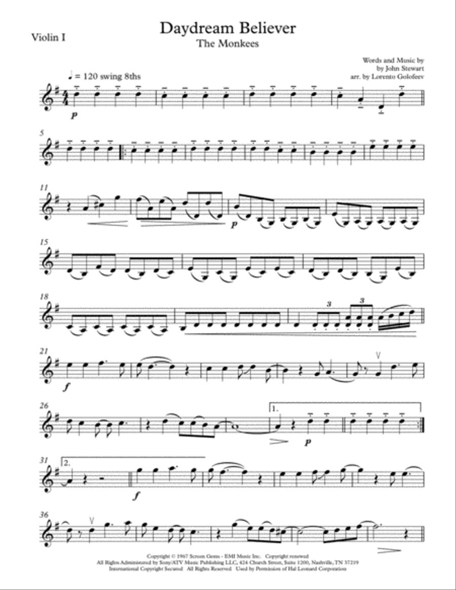 Daydream Believer Daydream Believer String Quartet scores gallery preview page 1
