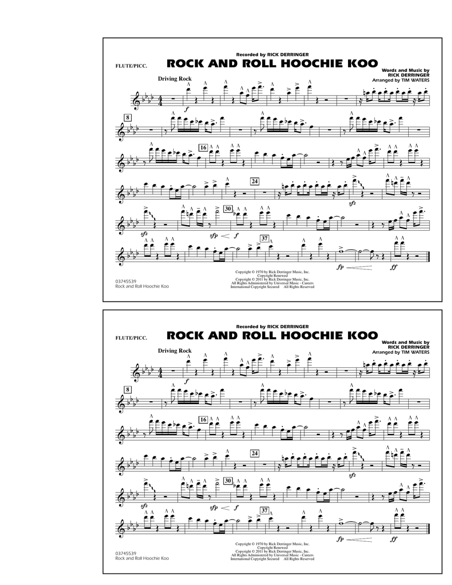 Rock And Roll Hoochie Koo - Flute/Piccolo Marching Band scores gallery preview page 1