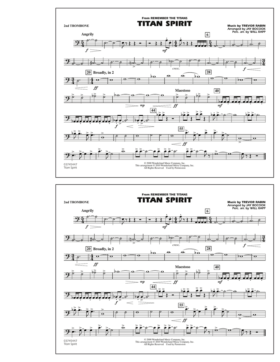 Titan Spirit (Theme from Remember The Titans) - 2nd Trombone Marching Band scores gallery preview page 1