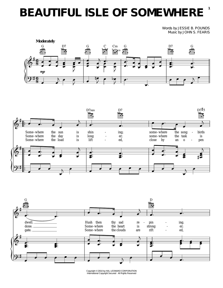 Beautiful Isle Of Somewhere Piano, Vocal, Guitar scores gallery preview page 1