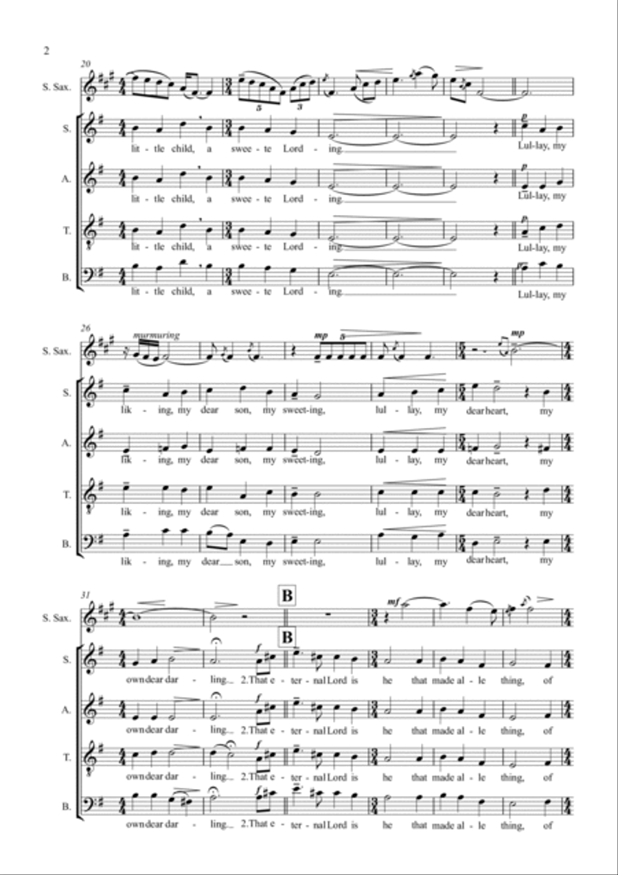 Lullay My Liking, for SATB chorus/ Soprano Saxophone 4-Part scores gallery preview page 2