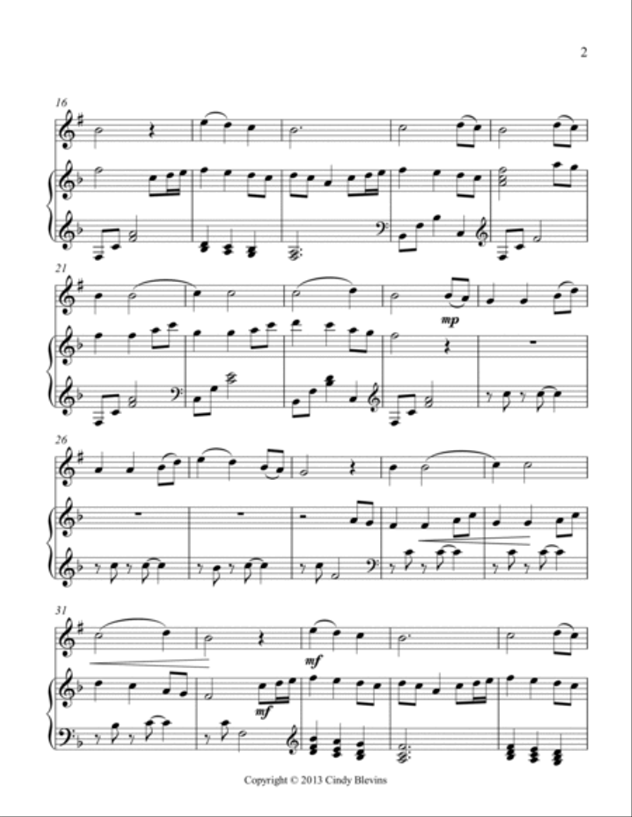 Come, Thou Fount of Every Blessing, for Piano and Clarinet Woodwind Duet scores gallery preview page 3