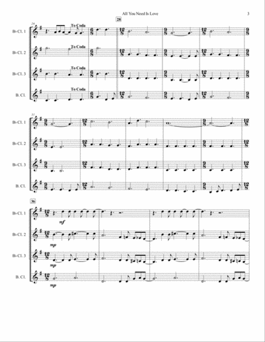 All You Need Is Love Woodwind Quartet scores gallery preview page 4