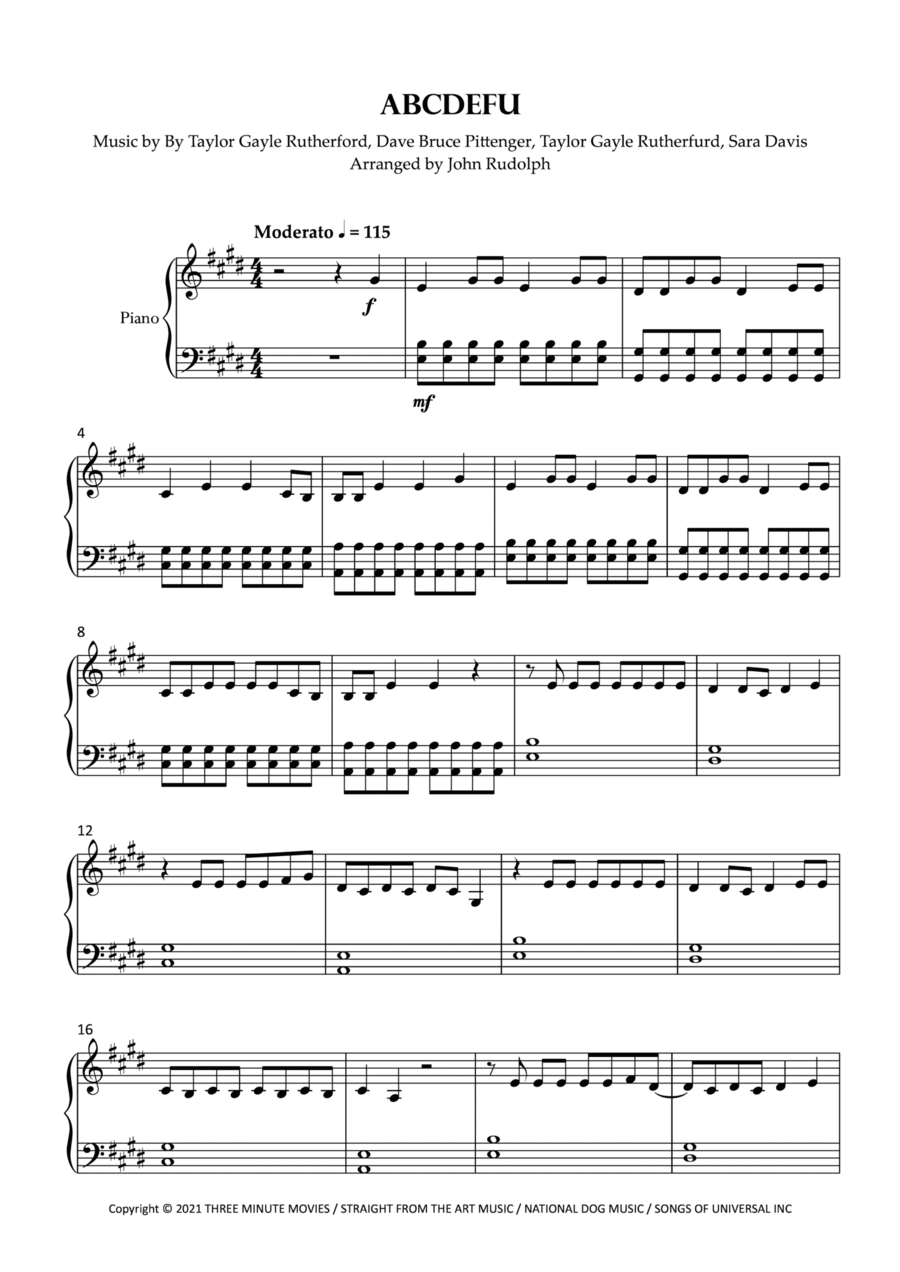 Abcdefu Piano Solo scores gallery preview page 1