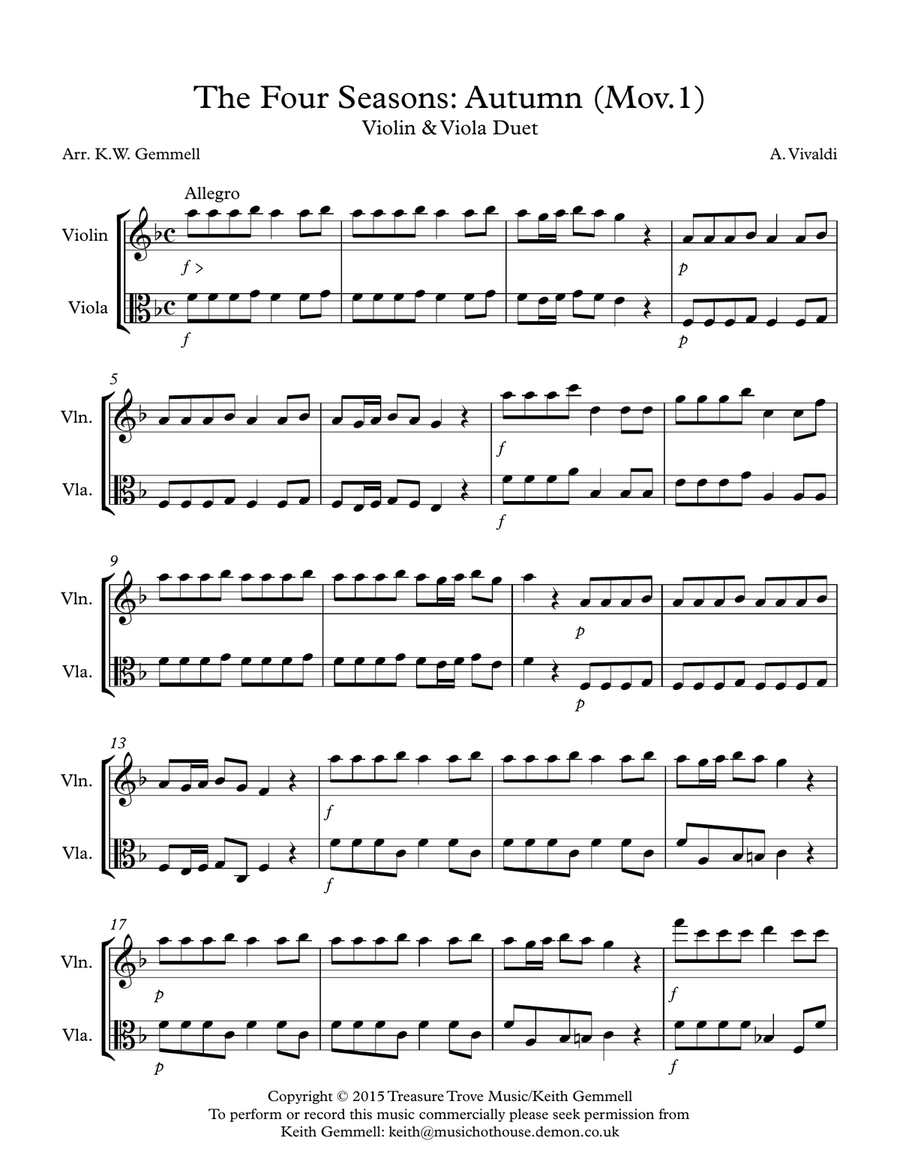 The Four Seasons - Autumn (Mov.1): Violin & Viola Duet String Duet scores gallery preview page 1