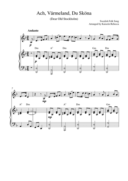 Ach, Värmeland, Du Sköna (harmonica solo and piano accompaniment) image number null