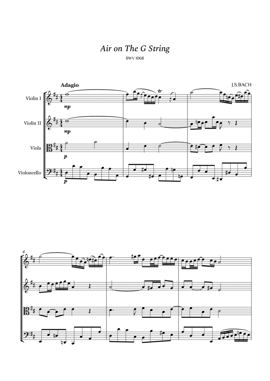 Bach - Air on the G String for String Quartet String Quartet scores gallery preview page 1