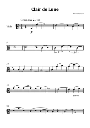 Book cover for Clair de Lune by Debussy - Viola Solo