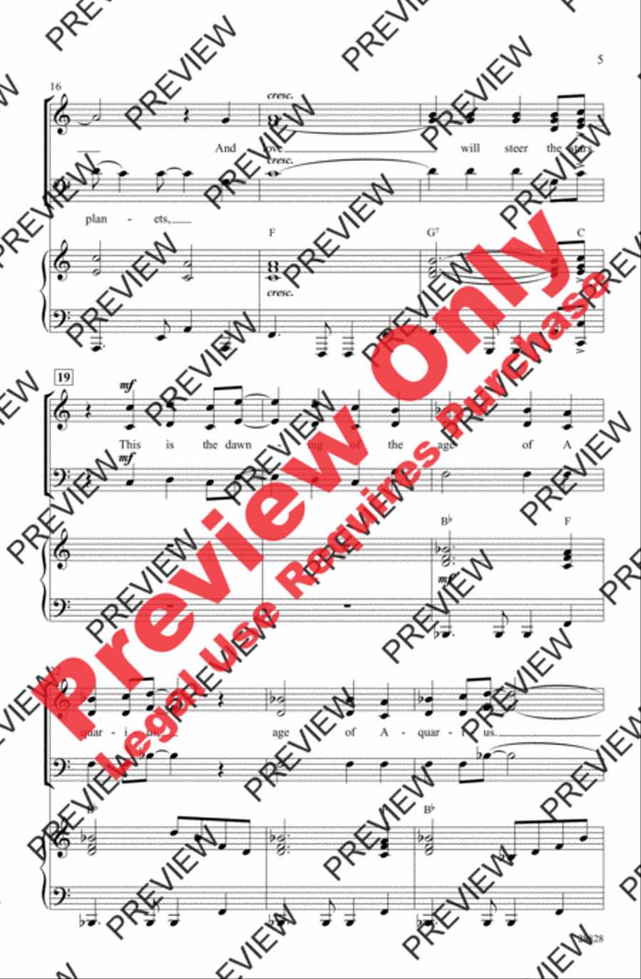 Aquarius / Let the Sunshine In 3-Part scores gallery preview page 4