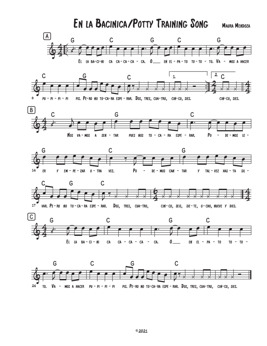 A song to teach kids birth to 3 how to use the bathroom Small Ensemble scores gallery preview page 1