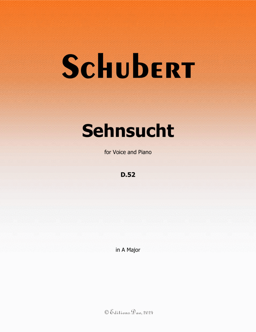 Sehnsucht, by Schubert, D.52, in A Major Voice scores gallery preview page 1