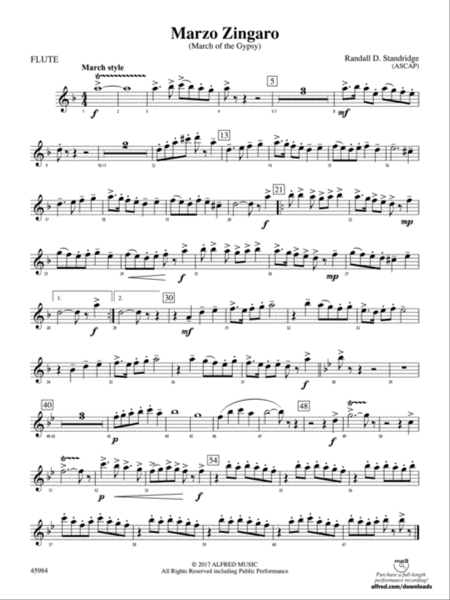 Marzo Zingaro: Flute Concert Band scores gallery preview page 1