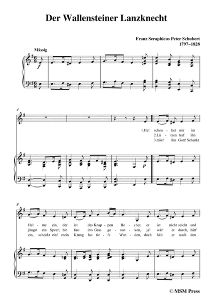 Schubert-Der Wallensteiner Lanzknecht,in e minor,for Voice&Piano image number null