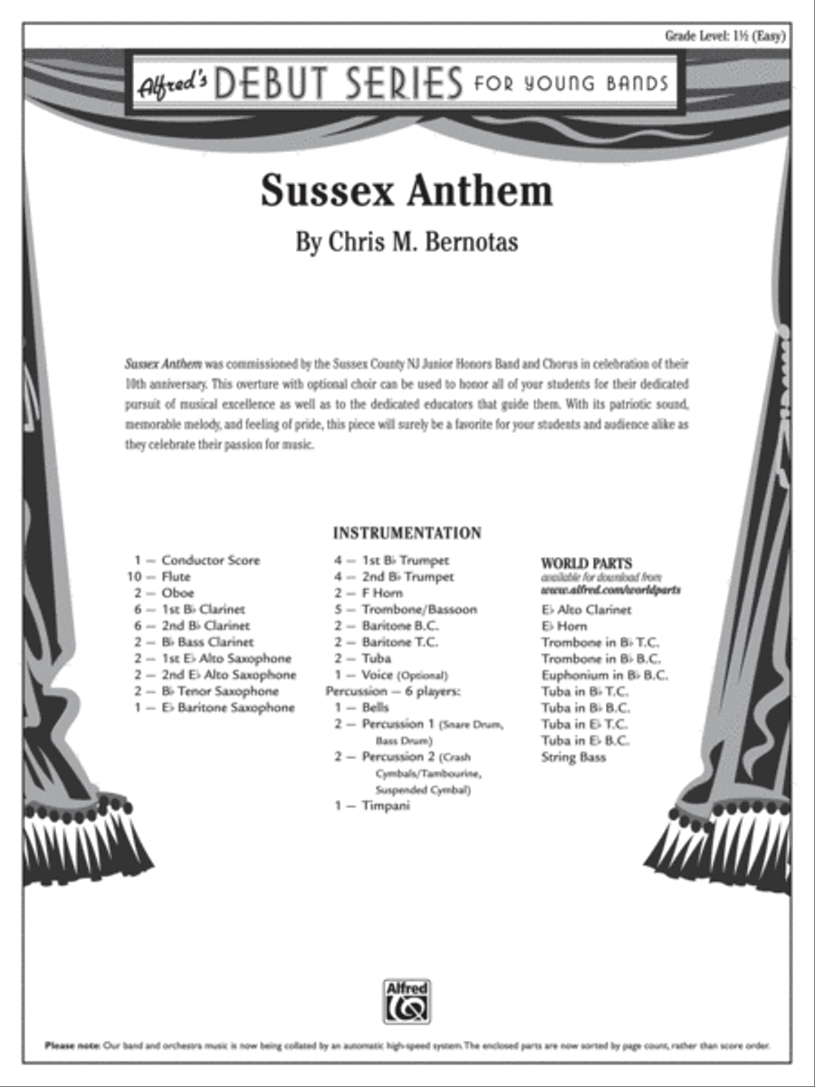 Sussex Anthem: Score Sussex Anthem: Score Concert Band scores gallery preview page 1