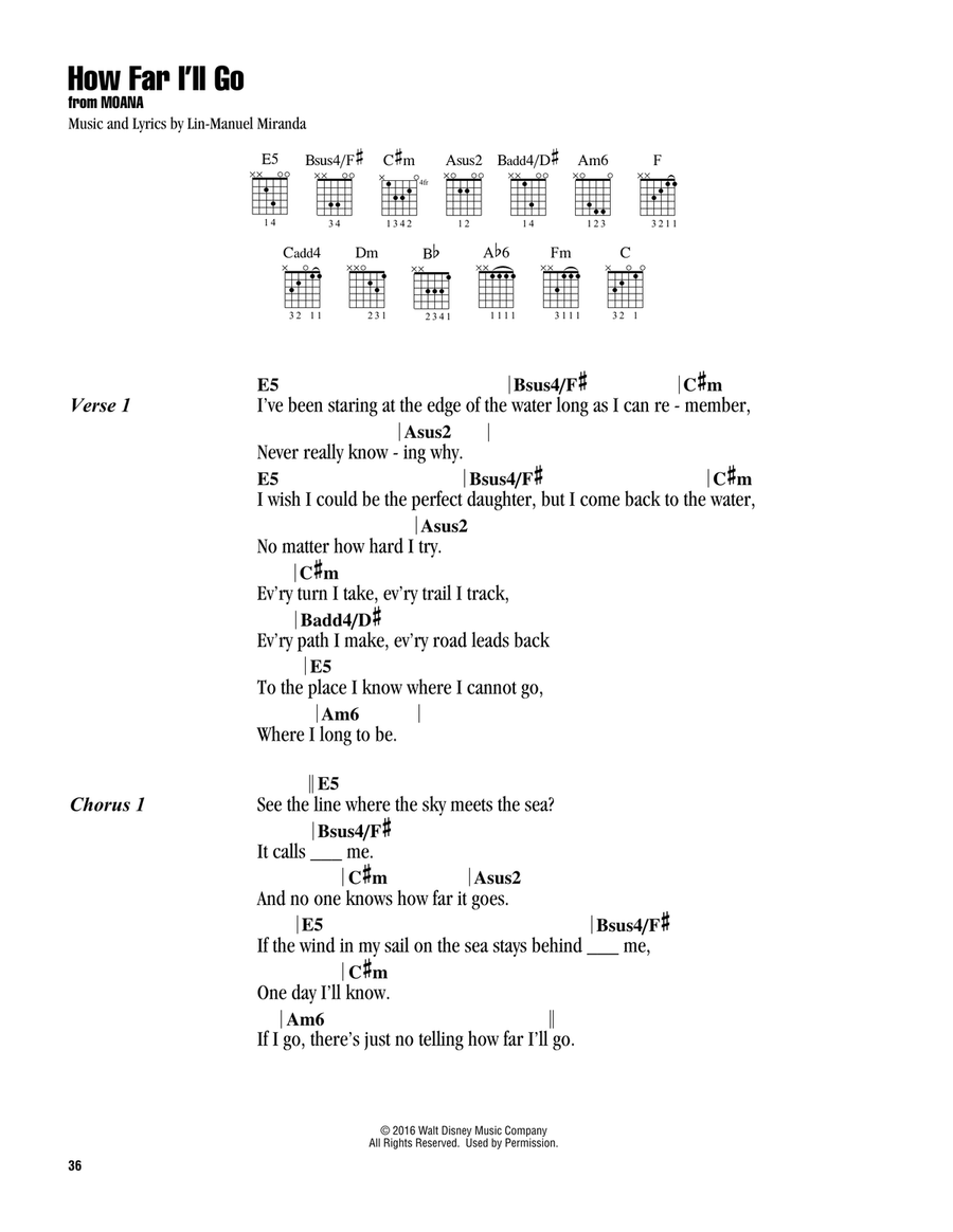 How Far I'll Go (from Moana) Guitar scores gallery preview page 1