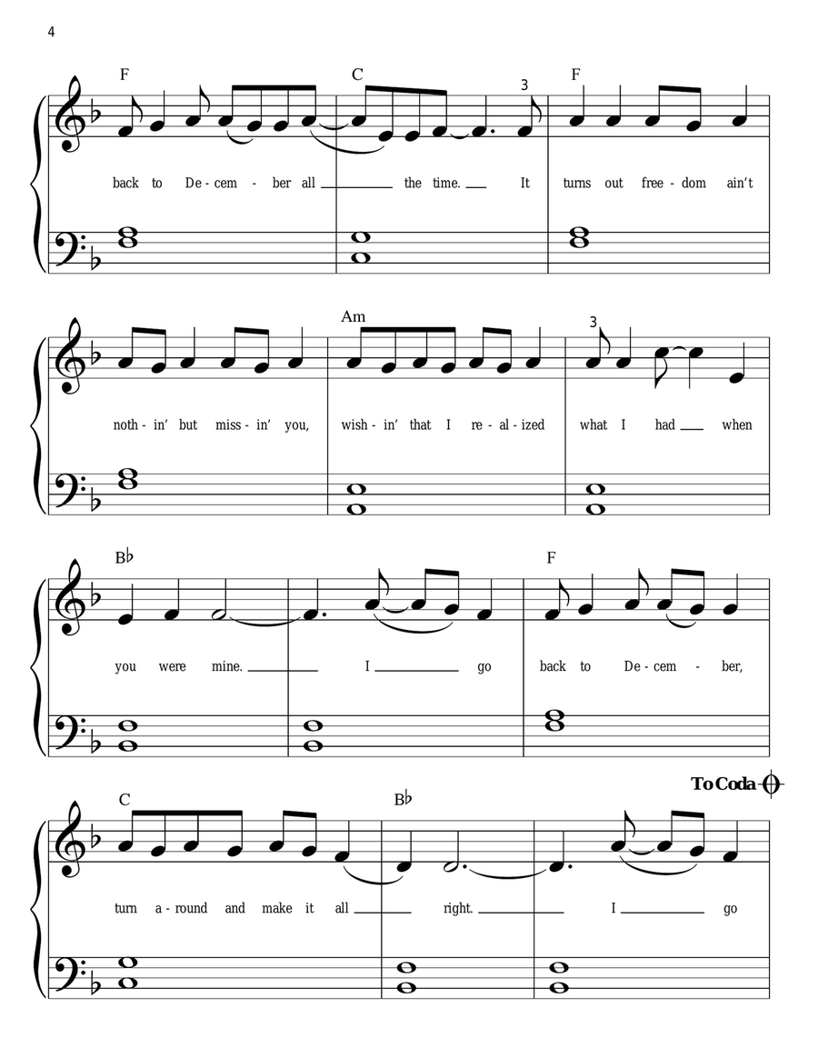 Back To December Easy Piano scores gallery preview page 4