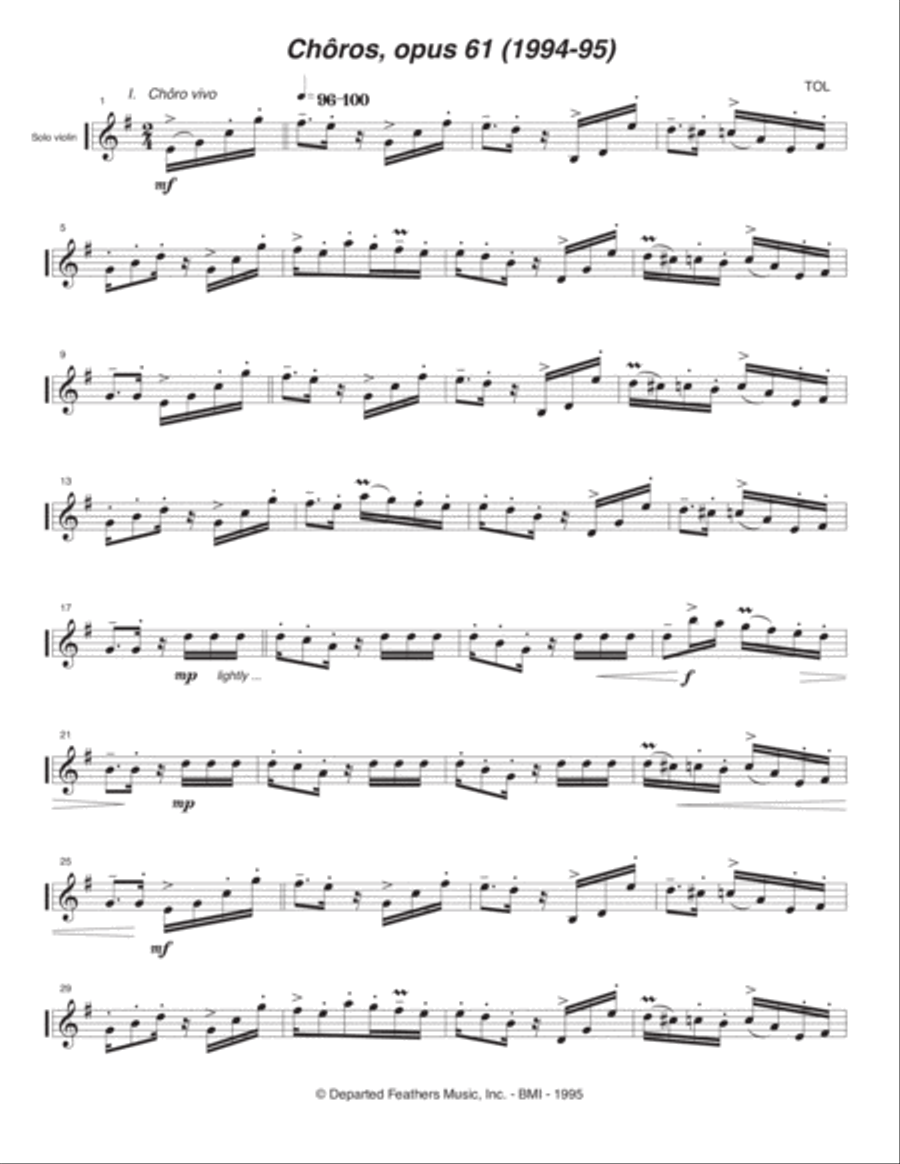 Chôros, opus 61 (1994-95) for solo violin Violin Solo scores gallery preview page 3