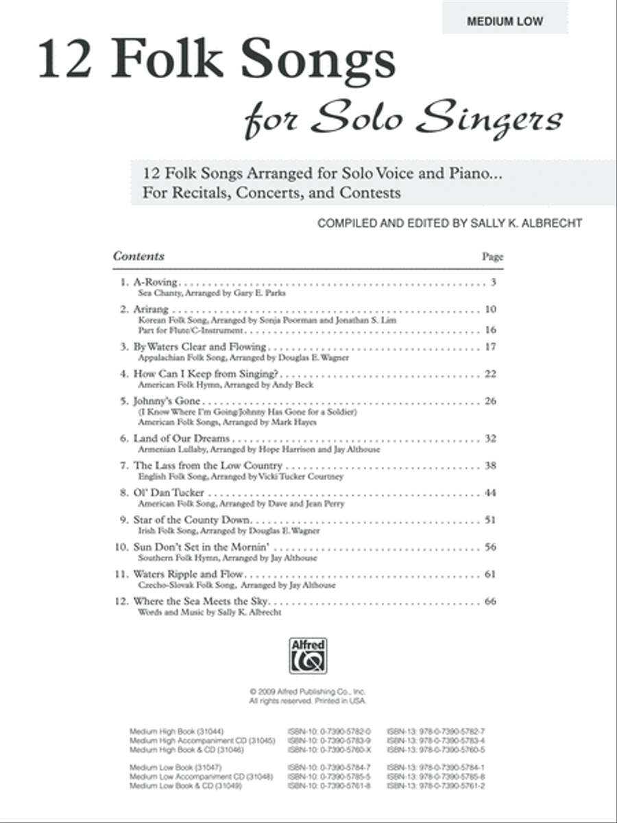 12 Folk Songs for Solo Singers Piano Accompaniment scores gallery preview page 2