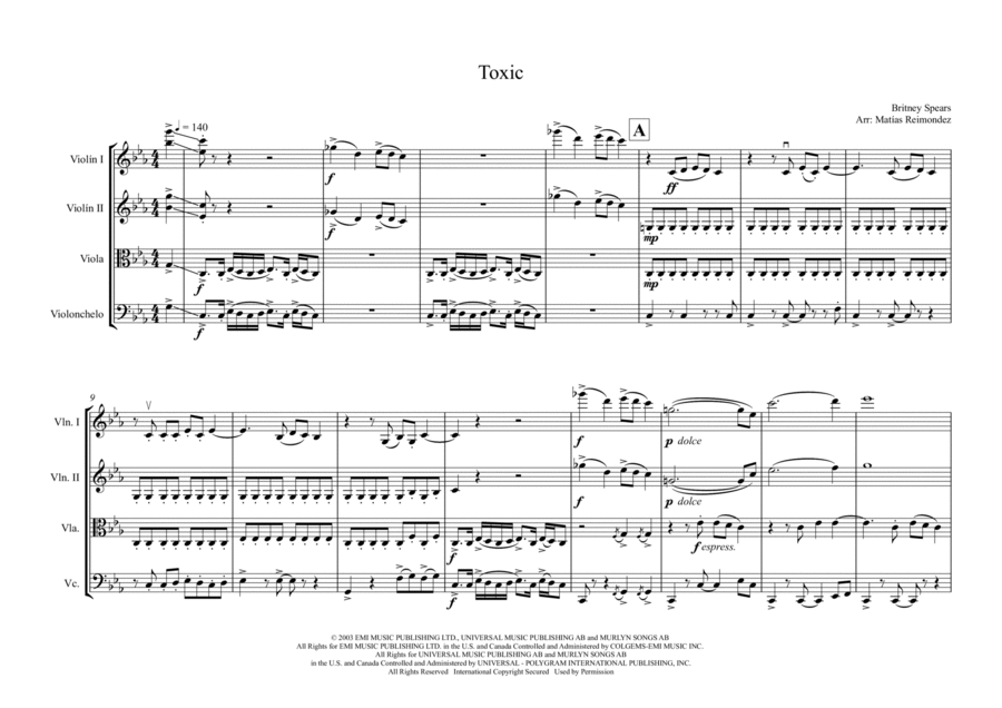 Toxic String Quartet scores gallery preview page 1