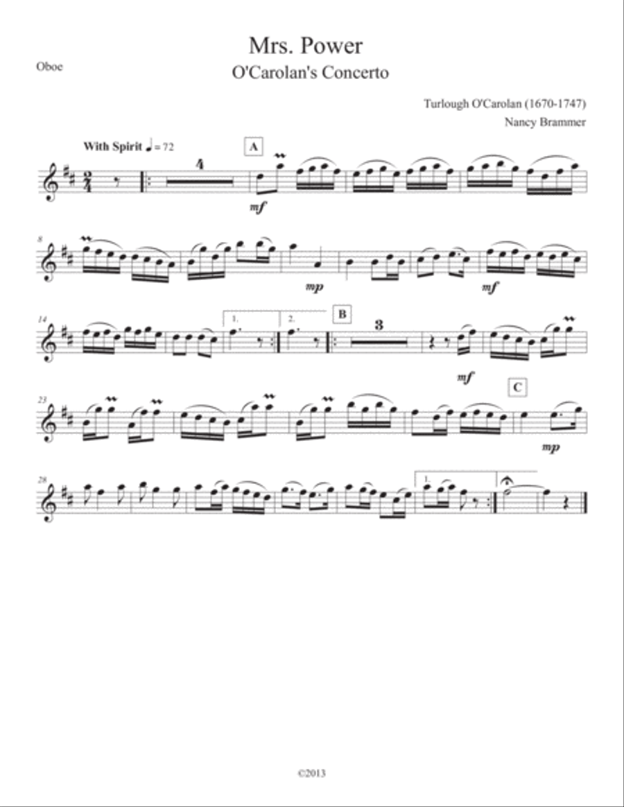 Mrs. Power (O'Carolan's Concerto) for Oboe, Violin, Harp, Piano & Bass Small Ensemble scores gallery preview page 4