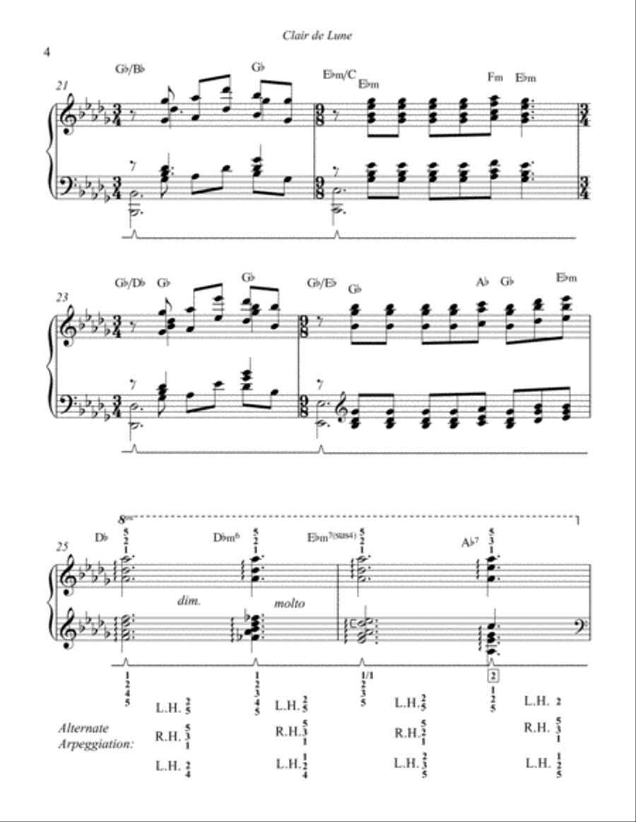 Clair de Lune (with piano fingering as needed) Piano Solo scores gallery preview page 4