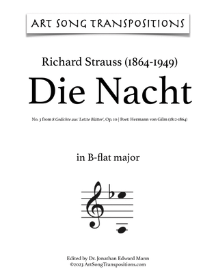Book cover for STRAUSS: Die Nacht, Op. 10 no. 3 (transposed to B-flat major)