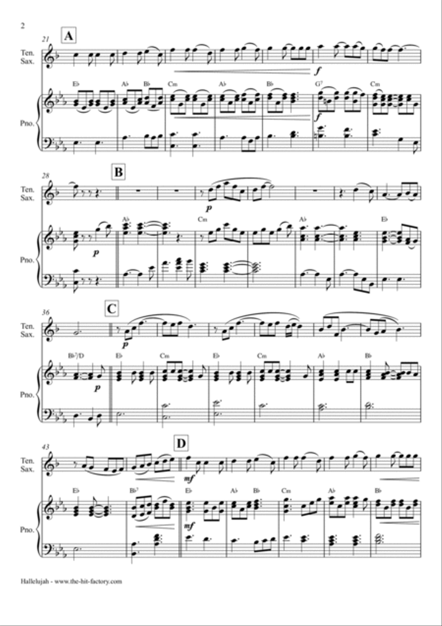 Hallelujah Tenor Saxophone scores gallery preview page 2