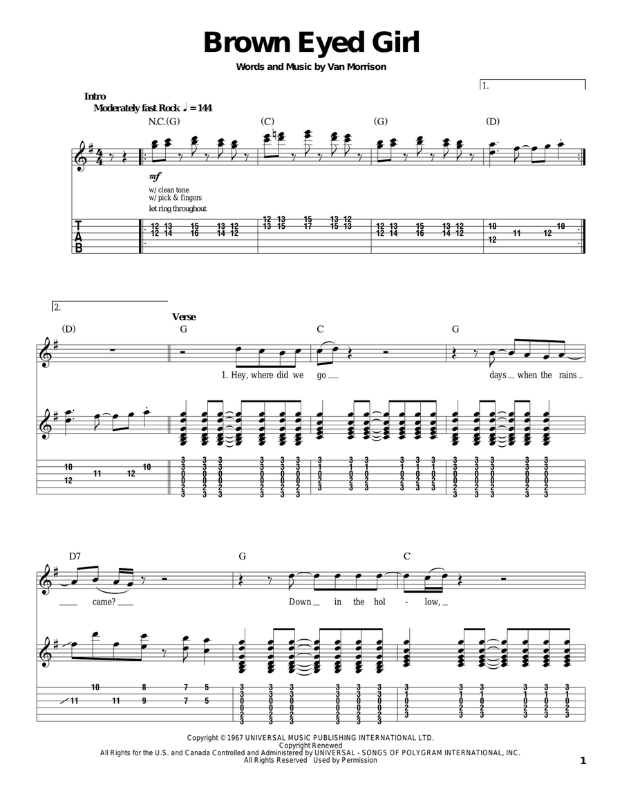 Brown Eyed Girl Acoustic Guitar scores gallery preview page 1