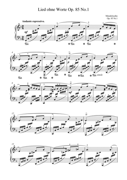 Mendelssohn-Lied ohne Worte Op. 85 No.1(Piano) image number null