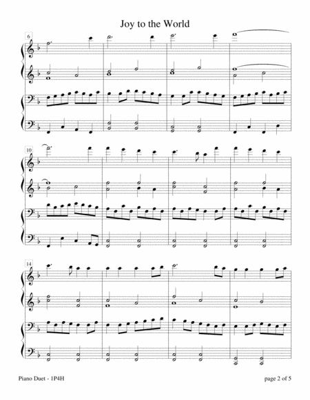 Joy to the World (Intermediate Piano Duet; 1 Piano, 4 Hands) image number null