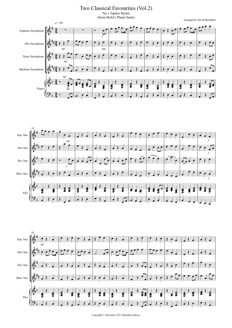 2 Classical Favourites for Saxophone Quartet (volume two) Saxophone Quartet scores gallery preview page 1